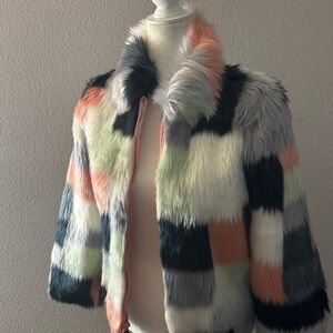 Fabulous Furs Multicolor Faux Fur Pea Coat